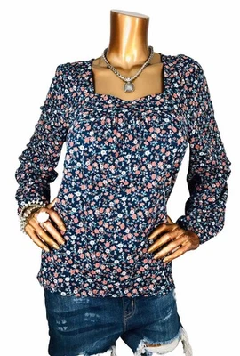 Blusa Lucky Brand M Top Elastizada Estampados Florales Cuello Cuadrado Mangas Largas Fácil de usar Foto 1 de 4