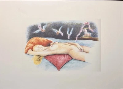 Erotische farbige Lithographie „Virgin dreams“ von Anonym ca. 1950 - Bild 1 von 3