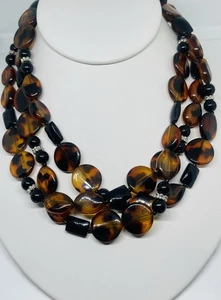 Collana vintage finta conchiglia tartaruga triplo filo lucite perline accento 16-20" - Foto 1 di 12