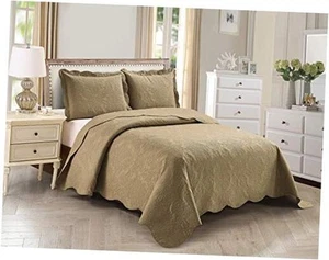 3pc King/Cal King Over Size Elegant Embossed Bedspread Set Light Weight Solid - Picture 1 of 3