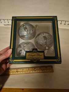 Vintage Kringle Glass Traditional Silver Sparkling Ornaments Set Of 3 - Picture 1 of 5