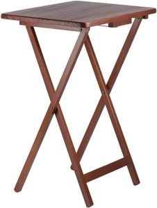 Alex Snack Table Set with Stand, for Living Room, 26", Walnut, Set of 4 Tables - Picture 1 of 5