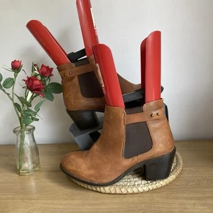 Ladies Mantaray Leather Tan Cuban Heeled Ankle Boots Size 6 - Picture 1 of 19