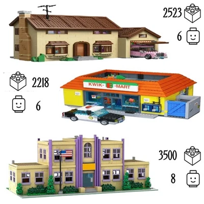 Juego de bloques de construcción modulares MOC Simpsons City -Casa, Kwik-E-Mart, Escuela-Seleccionar Foto 1 de 4