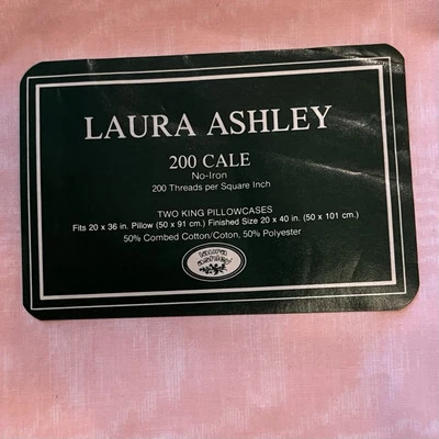 Laura Ashley Pink King Pillowcase Pair Moire pattern Ribbon Trim NEW 20x40 USA - Image 1 of 4