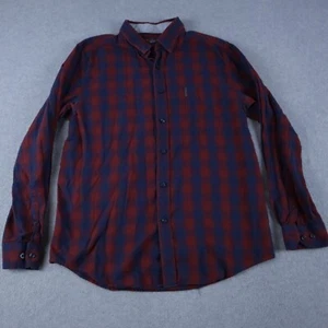 Ben Sherman Shirt Mens Medium Casual Pocket Button Up Blue Red Plaid Long Sleeve - Picture 1 of 6