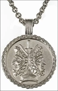Colgante Jano Grande Redondo con Cadena de 24" - Collar Janus Plateado Antiguo  - Imagen 1 de 1