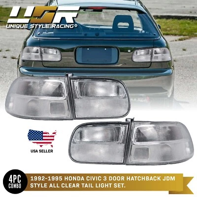SiR JDM Style All Clear 4PCS Rear Tail Light For 1992-95 Honda Civic 3D Hatch EG - Imagem 1 de 4