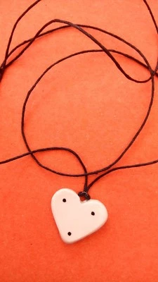 Nice necklace, white heart, ceramic, handmade, pendant 2cm - Image 1 of 4