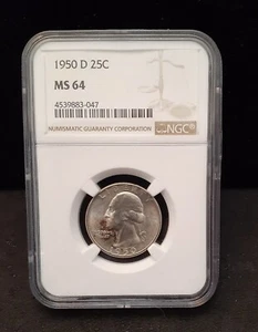1950-D Washington Silver Quarter - NGC MS 64 - Obv. Toning! - ENN COINS #047KT - Picture 1 of 2