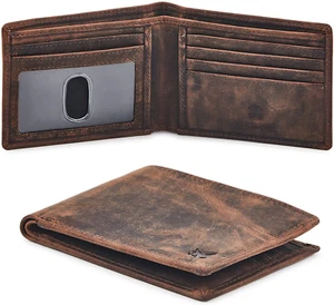 Real Leather Mens Bifold Wallet RFID Blocking Slim Minimalist Front Pocket - Thi - Picture 1 of 12