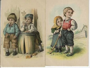 2 postales de niños con ropa nativa de Europa del Este "Buscando problemas - Imagen 1 de 2