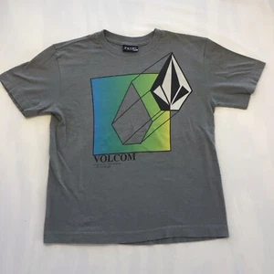 Volcom Youth T-Shirt Size S Gray Blue Green Yellow Geometric Logo - Picture 1 of 8