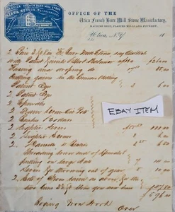 C1864 Utica New York UTICA FRENCH BURR MILL STONE MANF. adv. billhead - Picture 1 of 4