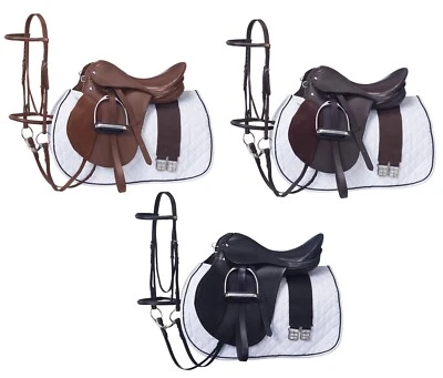 17" All Purpose English Saddle Package - Leather - Black - Brown - Chestnut - Image 1 of 4