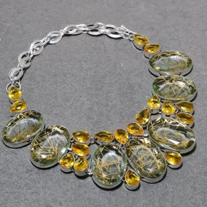 Faceted Golden Rutile Citrine Gemstone Handmade Ethnic Gift Jewelry Necklace 18" - Picture 1 of 8