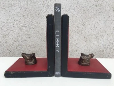 Fermalibri in pelle con scultura in bronzo vintage - Immagine 1 di 4