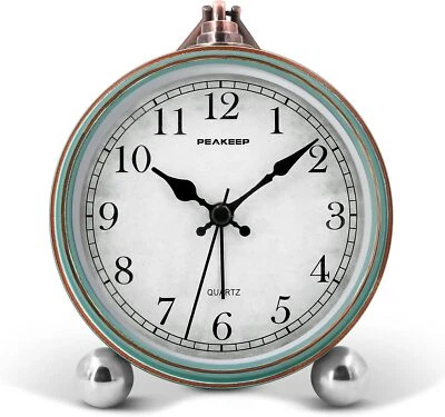 4 Inch Aqua Vintage Retro Alarm Clock Silent Quartz Analog Bedside Decor - Image 1 of 4