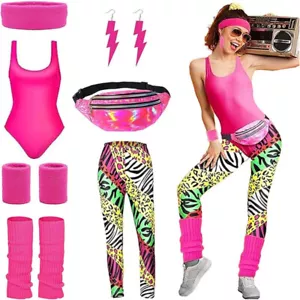 80Er Jahre Outfit Damen Set,80Er Jahre Workout Kostüme Für Damen,90Er 80Er Jahre - Bild 1 von 15