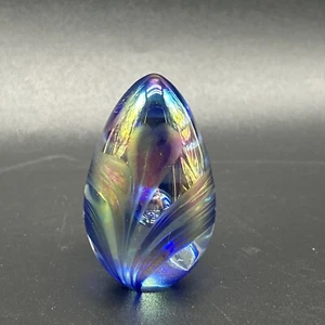 Vintage Art Glass Egg GES 1997 Swirl Iridescent Metallic Controlled Bubble - Picture 1 of 9