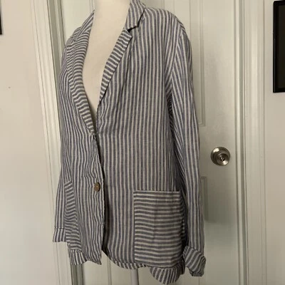 Chaqueta Blazer Tahari Lino Lagenlook Rayas Ligera Sin Estructura Talla Pequeña Foto 1 de 4