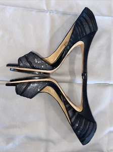 Black Badgley Mischka Dress Heels Sequins Open Toe Sz 6.5 - Picture 1 of 9