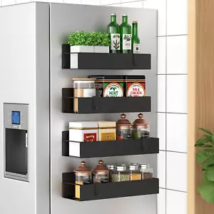 4 Pack Magnetic Spice Storage Rack Organizer for Refrigerator and Oven, Matt Bla - Picture 1 of 12