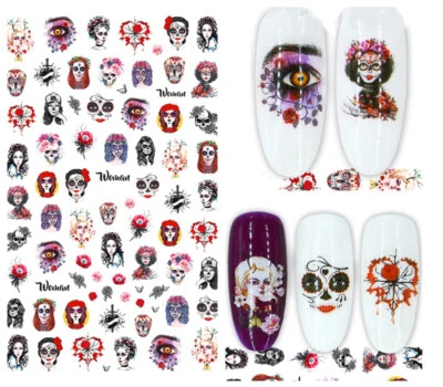 Mujer Calavera Flor Calavera Azúcar Calavera Uñas Pegatina Día de Muertos Corazón Foto 1 de 3