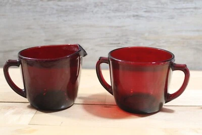 Vintage Glass Cream and Sugar Set Sets Ruby Red Creamer - Image 1 of 4