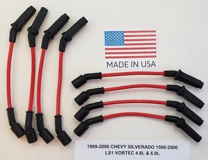 1999-2006 CHEVY SILVERADO LS1 VORTEC 4.8L 6.0L 8mm RED SPARK PLUG WIRES USA! - Picture 1 of 1