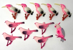 11 Vintage Flat Back Celluloid Birds, Japanese Jewelry Crafts, Parrot Kookaburra - Picture 1 of 3