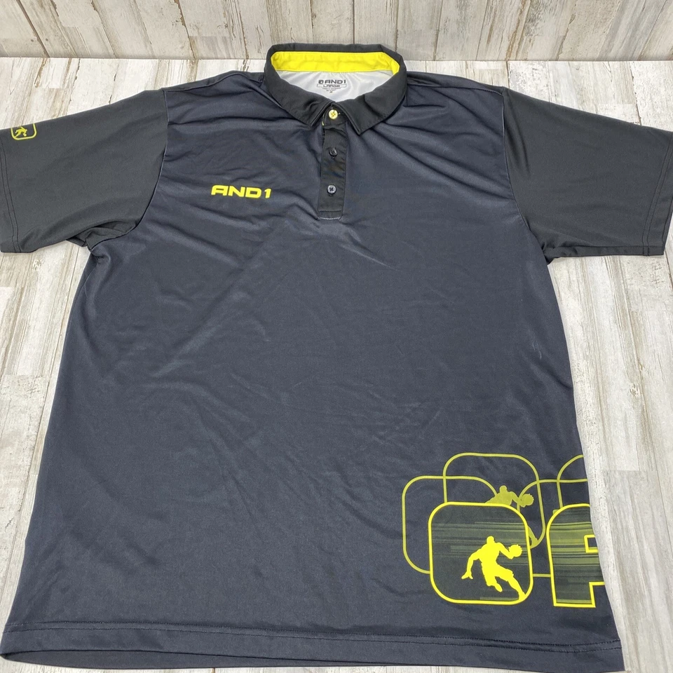 And1 Brand Mens Size L Polo Style Golf Black and Yellow Pull Over Shirt       T3 - Image 1 of 4