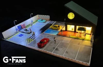 1/64 Diorama Model Car Garage Model LED Lighting Car Parking Lot Scene Model Toy - Image 1 of 4