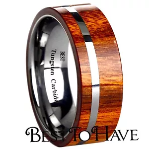 New KOA Wood Inlay 8mm Mens Tungsten Carbide Wedding Band Ring - Picture 1 of 1