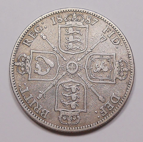 Great Britain 1887 SILVER Florin F+ Small Crown Queen Victoria NICE Old UK Coin Cover