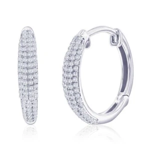 15mm Diamond Hoop Earrings, Sterling Silver - (140 Stones), SI1 Quality Diamonds - Picture 1 of 1