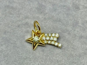 14K Solid Gold Mini Shooting Star Studded With Diamond Small Charm Pendant Gift. - Picture 1 of 12