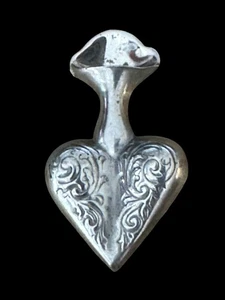 Antique Sterling Tussie Mussie Heart Repousse Posey Holder Brooch Italy 2.5" - Picture 1 of 5