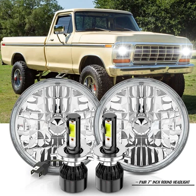 Fits 1969-1978 Ford F100 F 150 F250 Pair 7inch Round LED Headlight Hi-Lo Beam - Image 1 of 4