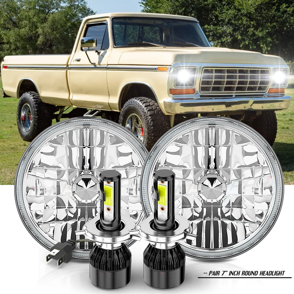 Подходит для Ford F100 F 150 F250 1969-1978 годов выпуска пара круглых светодиодных фар дальнего света 7 дюймов - Изображение 1 из 4