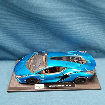 Vtg Maisto Metallic Blue Diecast 11" Lambo Sian FKP 37 On Base 1998 - Image 1 of 4