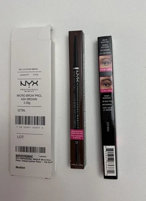 Lote de 2 lápices de cejas NYX precisos marrón ceniza nuevos sin abrir en caja Foto 1 de 3