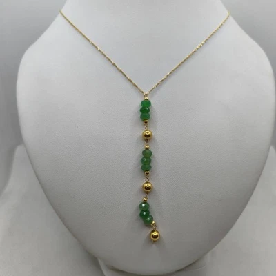 Collier Avec Pendentif En Or Pierre D'Avventurine 45 Cm 3,8 Gr - Photo 1/4