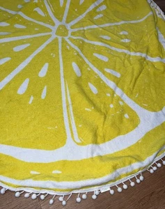 Better Home & Garden 60” Towel Extra Large Lemon Round  Beach  Blanket Pom Pom - Picture 1 of 6
