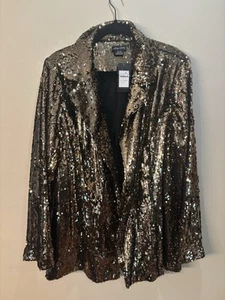 NWT City Chic Sequin Seduction Jacket Bronze Size 22 Open Front Party - Picture 1 of 15