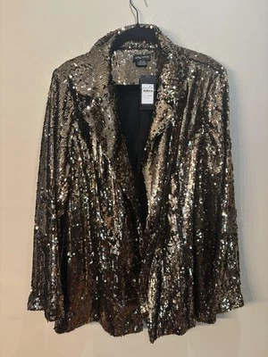 NUEVO CON ETIQUETAS Chaqueta City Chic Lentejuelas Seducción Bronce Talla 22 Frente Abierto Fiesta Foto 1 de 4