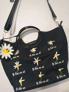 LULU Guinness Large Black Canvas & Patent Leather Crossbody Handbag - Picture 1 of 16