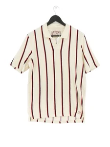 Ben Sherman Men's Polo S Cream Striped 100% Cotton Basic - Picture 1 of 5