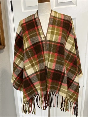 Pendleton Knockabouts USA Virgin Wool PONCHO BLANKET Plaid Brown 70’s Hippy EUC! - Image 1 of 4