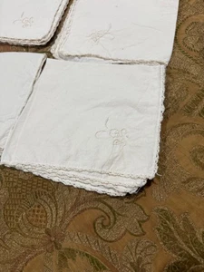 Bezaubernde französische Vintage Leinen Servietten - 6er Set, 15" x 15" - besticktes Motiv - Bild 1 von 4